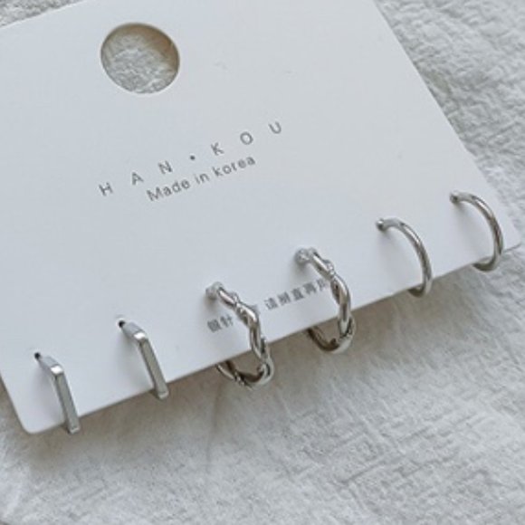 Hoop Earring Set 925 Silver Posts - Picture 3 of 4